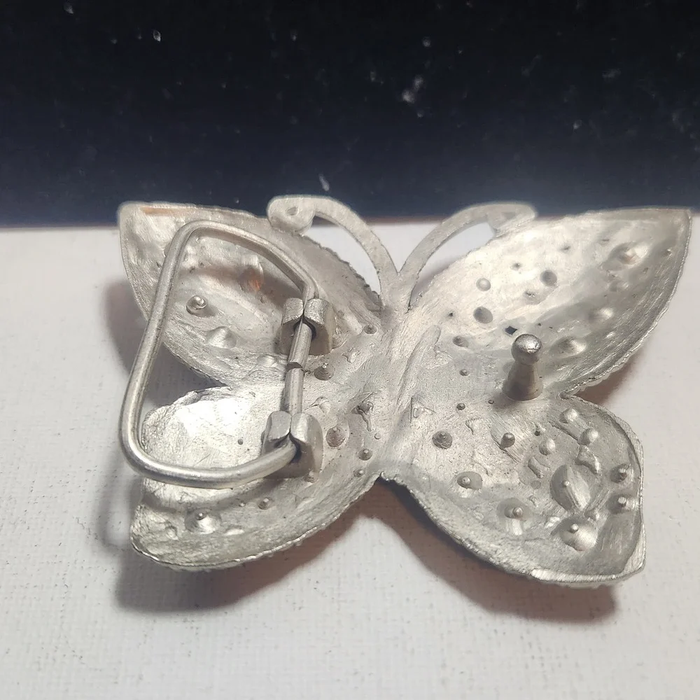 Vintage Butterfly Belt Buckle‎ Amber Topaz Rhinestone Crystal Silver Tone Boho